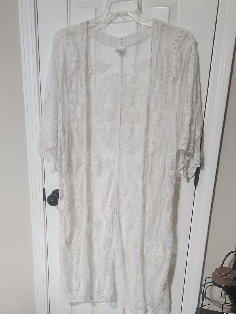 Sheer Ivory Lace Swim Coverup Kimono